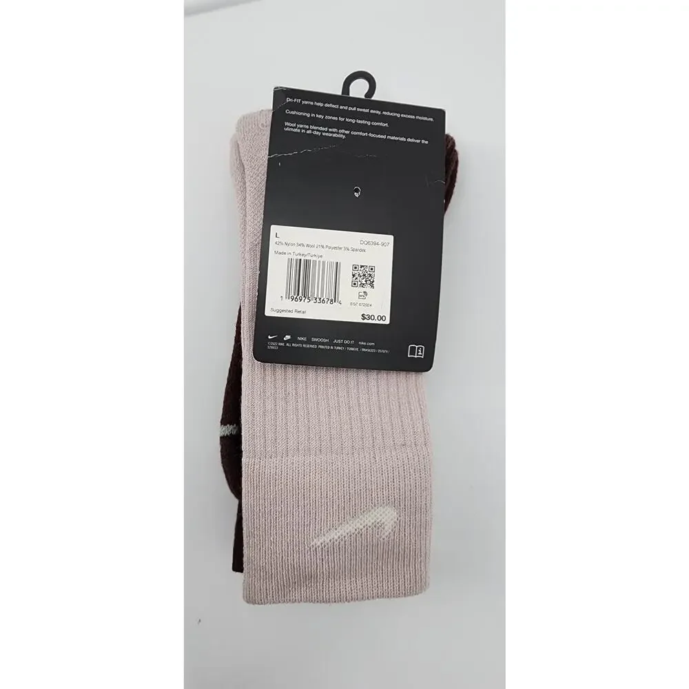 New NWT Nike‎ Everyday Cushioned Wool Blend Crew Socks W 10-13 M 8-12